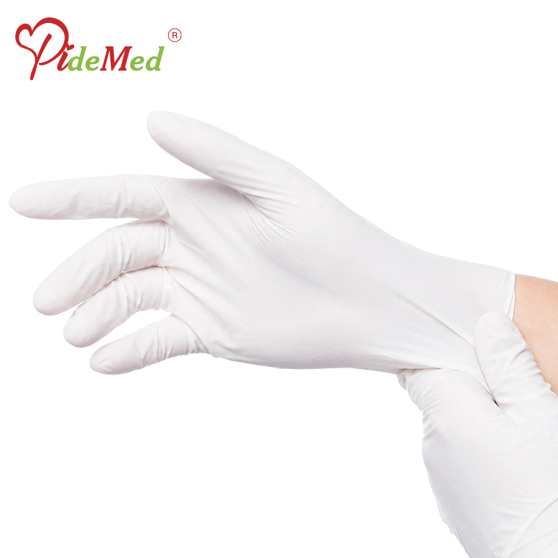 Natural White Powdered Latex Gloves Stretchable Medical Examination Gloves