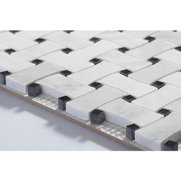 Black Dot Stone Mosaic Tile Basketweave White Bianco Carrara Marble Blocks