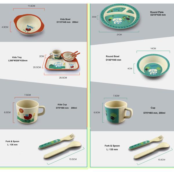 ECO BAMBOO FIBER KIDS DINNERWARE SET, BIO-DEGRADABLE TABLEWARE, OEM ACCEPTABLE