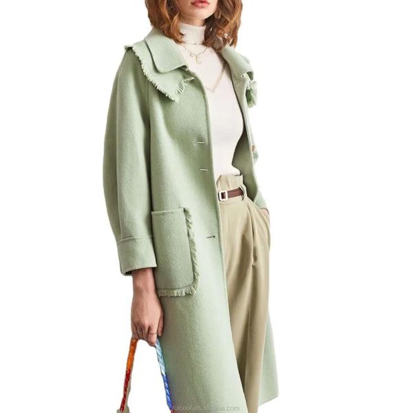                  Wool Blend Peacoat Double-Breasted High Quality Trench Coat Women Long Coats for Ladies             