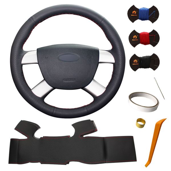 Custom Design PU Leather Black Sewing DIY Steering Wheel Cover For Ford Focus 2 C-MAX 2005 2006 2007 2008 2009 2010 2011