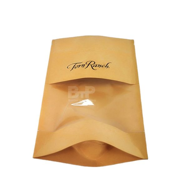 Brown Kraft Paper Stand up Pouches Zipper Resealable Zip Lock Packaging Bag Biodegradable Food Bag Packaging With Window