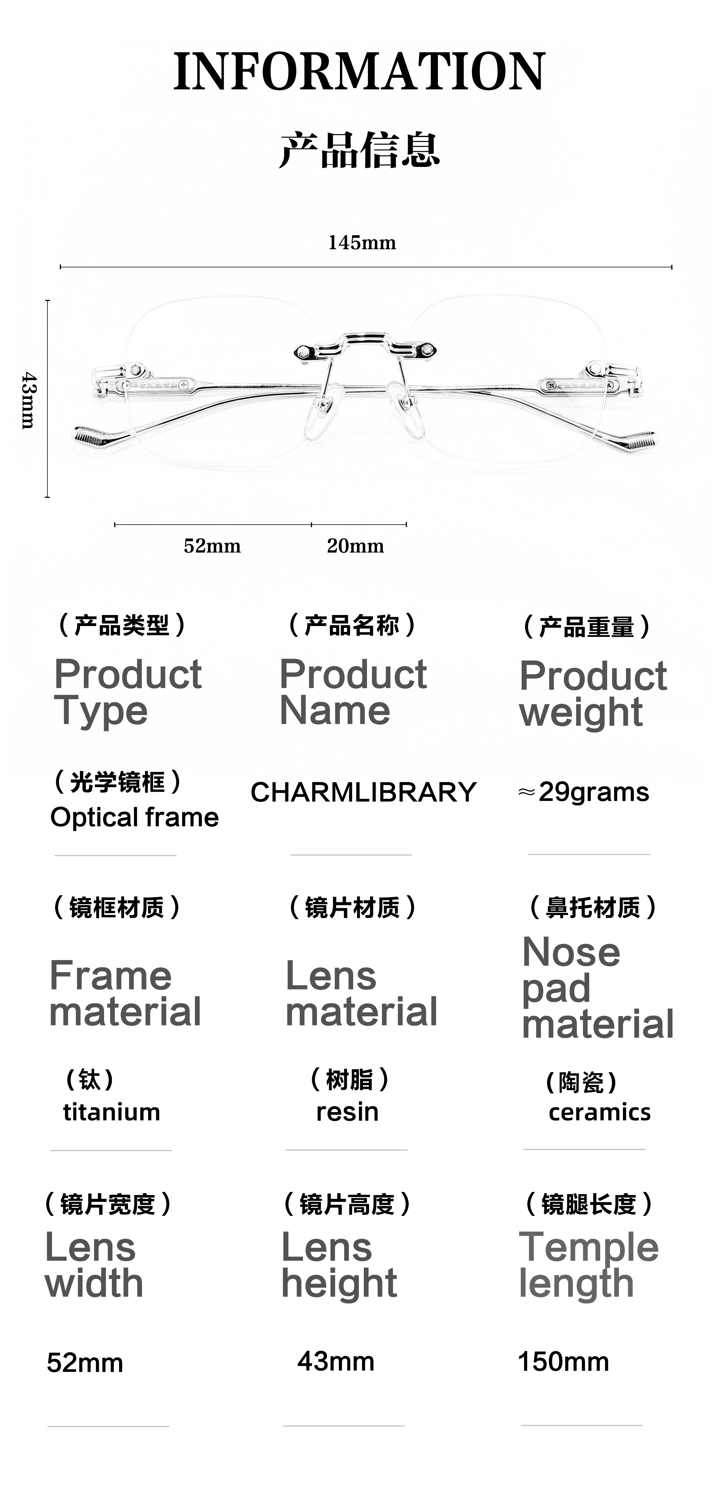 Top Rimless Titanium Optical Prescription Luxury Brand Hot Selling Refined Elegant Women's Men's Medical Glasses Eyeglasses