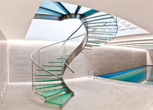 U Channel Curved Deck Stairs Designs Glass Railings System Screw Bolted Installation