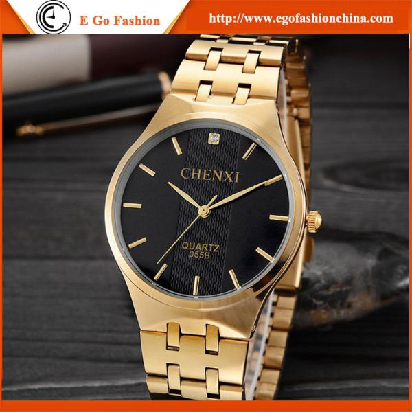 055B Couple Watch Full Gold Luxury Golden Watch Woman Watch for Lady Vintage Quartz Watch