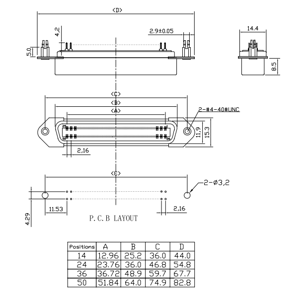 PCB прямого угла 50 Pin Centronic женский установил UL аттестованный разъемом