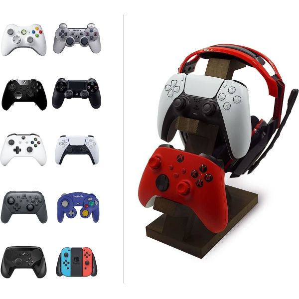 Video Game Controller Headset Stand Wooden Home Decoration Shelf with Headphone Holder