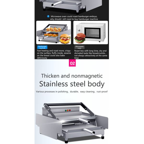 Серебряные белые электрические гамбургеры для нагрева пищи с неприлипчивой поверхностью для приготовления пищи