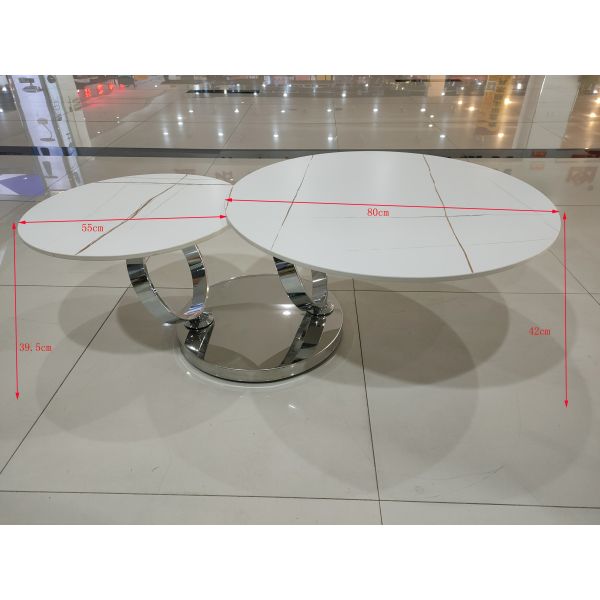 Stainless Steel 80cm 55cm Round Rotating Coffee Table