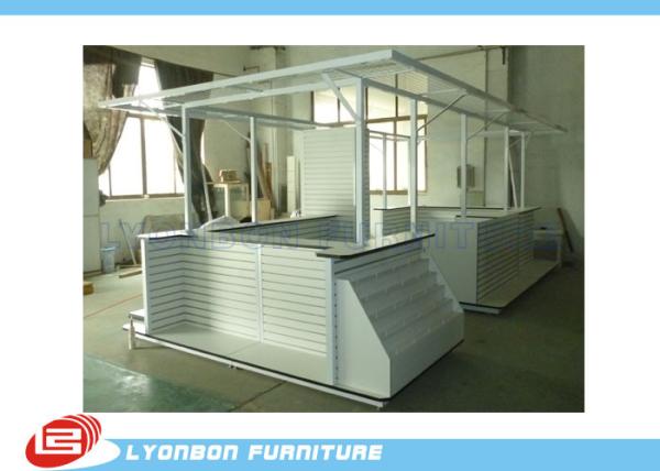 ODM White MDF Wooden Kiosk Big Sized For Electronics Sales , Melamine Finished