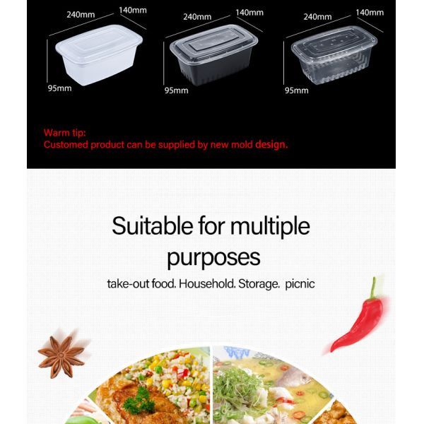 Квадратный круглый поднос упаковки еды контейнеров 450ml 500ml упаковки еды устранимый