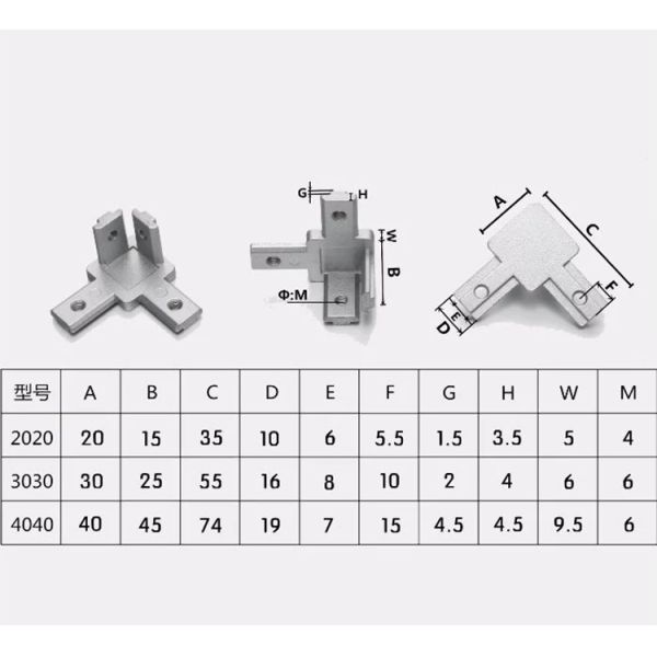 3 Way 90 Degree Inside Corner Connector Joint Bracket For 4040 Series