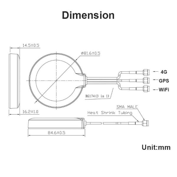 4G wifi GPS 3 em 1 Antenna à prova d'água exterior Antenna combinada 3M base adesiva combo aérea antena combinada externa