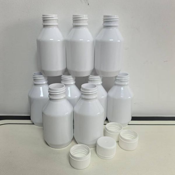 White 125ml PET Plastic Bottle Featuring Printed LOT Number and Glossy Finish Screw Top Cap Ideal for Tus