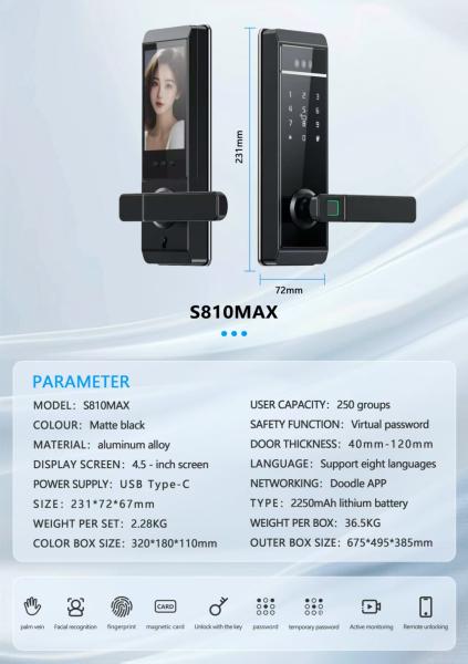Qleung S810max Smart Home Lock With Card Code Key Fingerprint Palm Password Multi-unlock Ways