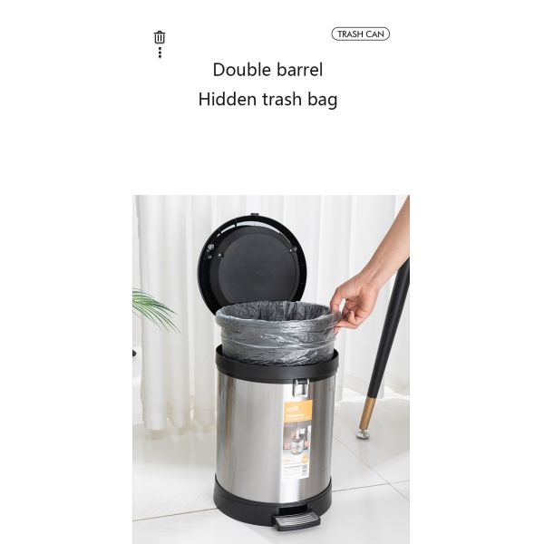 Stainless Steel Kitchen Compressible Trash Can Household Living Room Pedal Toilet Deodorant Slow Drop Foot on Trash Basket