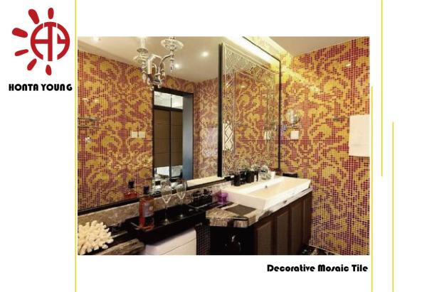 HTY - TG 300 300*300 Wholesale Luxury Style Gold Color Glass Mosaic Tile Foshan Factory