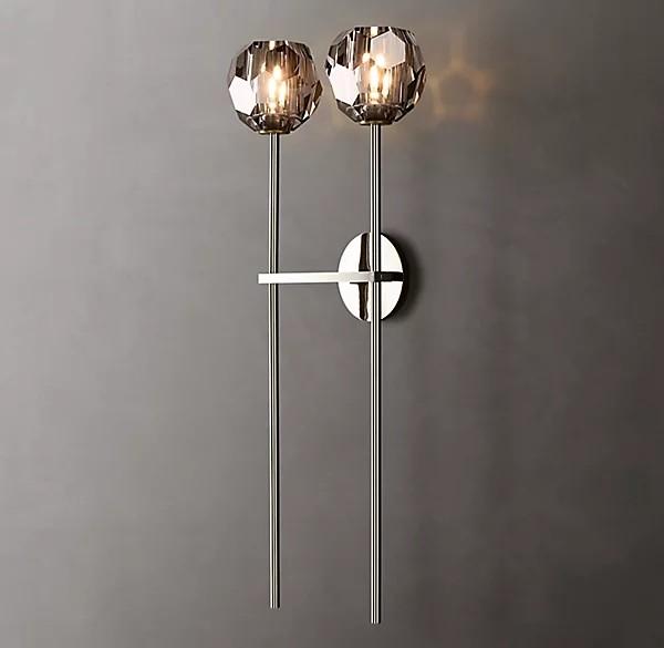 Solid Brass Smoke K9 Glass Fancy Wall Lights For Living Room Bedroom