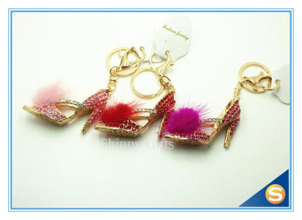 Rhinestone High Heeled Shoes Connecting Metal Key Chain Metal Charm Pendant Purse Bag Key Ring