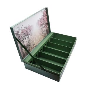 Зеленый настраиваемый 6 бутылок Картонная винная коробка для подарков Маттовая ламинация