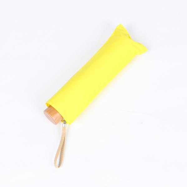 Wooden Handle Three Fold Umbrella Yellow Aluminum Shaft Lightweight Durable