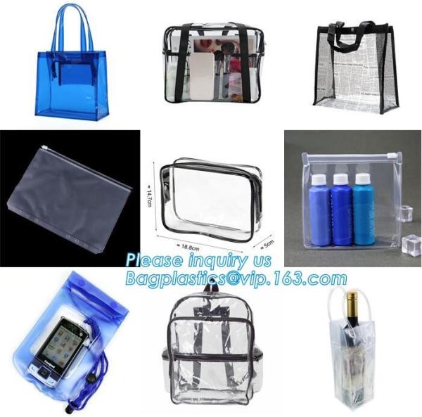 Waterproof customized folding pvc bag clear cosmetic bag with zipper, custom logo print shopping pvc plastic bag, tote