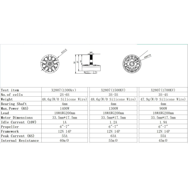 Ysido X2807 1300kv 1500 1700 4s-6s Brushless Motor Mark4 Rc Racing Fpv 7inch Long Range Lr7 Drones Uav Diy Parts