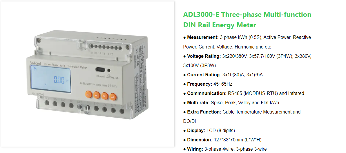 Аттестация UL счетчика энергии рельса Din ADL3000 Modbus RTU трехфазная