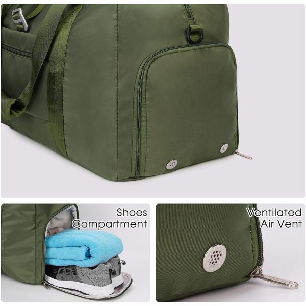 Bolso verde portátil de noche de fin de semana de gimnasio Bolso de bolso con zapatos de bolsillo mojado Compartimiento
