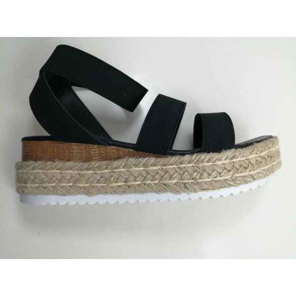 Open Toe Women Elastic Black Flatform Espadrille Sandals