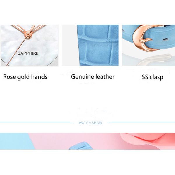 Sapphire Crystal Glass Stainless Steel Ladies Watch With Genuine Leather Strap