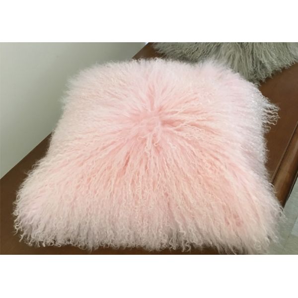 Genuine Long Hair Mongolian Sheepskin Throw Pillows Snow White 18
