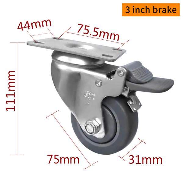 EDL revêtement en zinc à charge moyenne 3 pouces 110 kg Plaque TPE Caster par type rigide, pivotant et frein 5713P-57