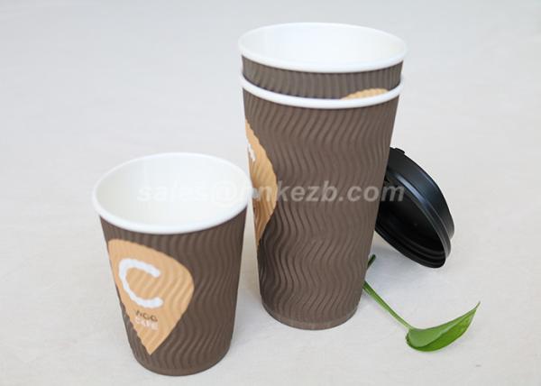 20oz Black Printing Ripple Paper Cups Corrugated Coffee Cups With Plastic Lids