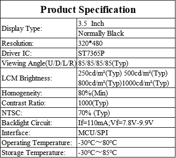 3.5 Inch Vertical IPS TFT LCD Display 320×480 MCU/SPI Module For Automotive Dashboard