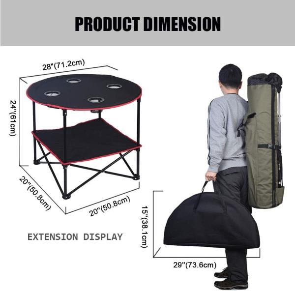 Folding Chair Table Camping Set, Table with 4 Cup Holders, Collapsible Canvas Portable Tables Folding BBQ Outdoor