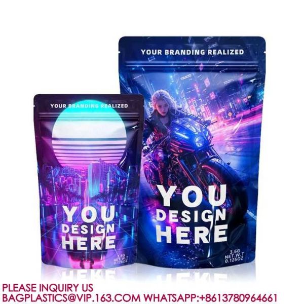 Recyclable Sachet Packaging Bags Smell Proof Die Cut 3.5g Mylar Bags For Small Businesses