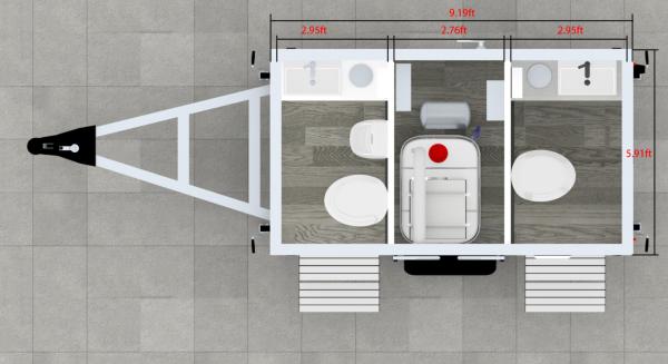 Affordable à l' extérieur concessionnel 2Stalls toilettes publiques salle de douche Porta Potty Trailer