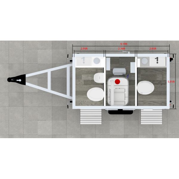 Customized Mobile Outdoor Toilet Trailer With 2 Bathrooms For Camping