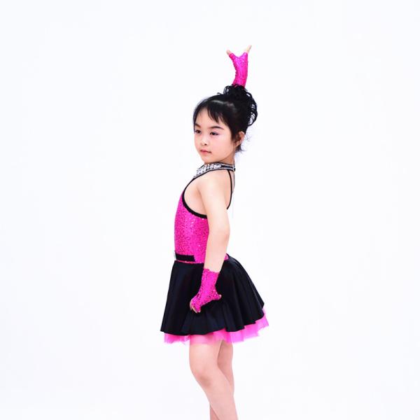 Fancy Polyester Lycra Girl Jazz Dance Dress With Rhinestones Choker Collar