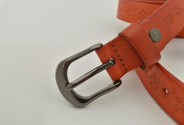 Orange Fashional Embossing Custom Carved Leather Belts With Flower Patterns