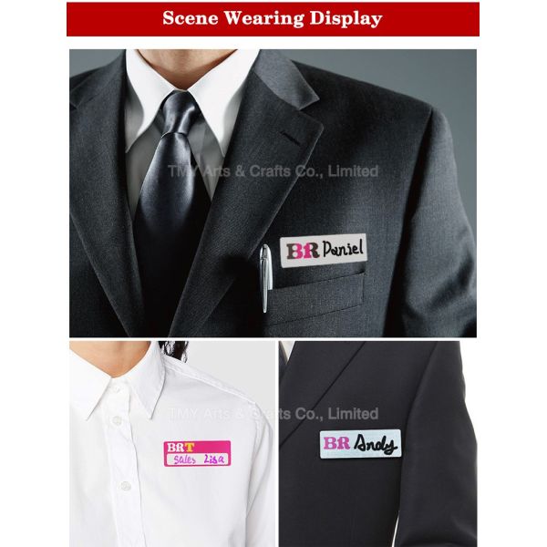 Wholesale Custom Design Logo White Reusable Magnetic Plastic Name Tag Badge