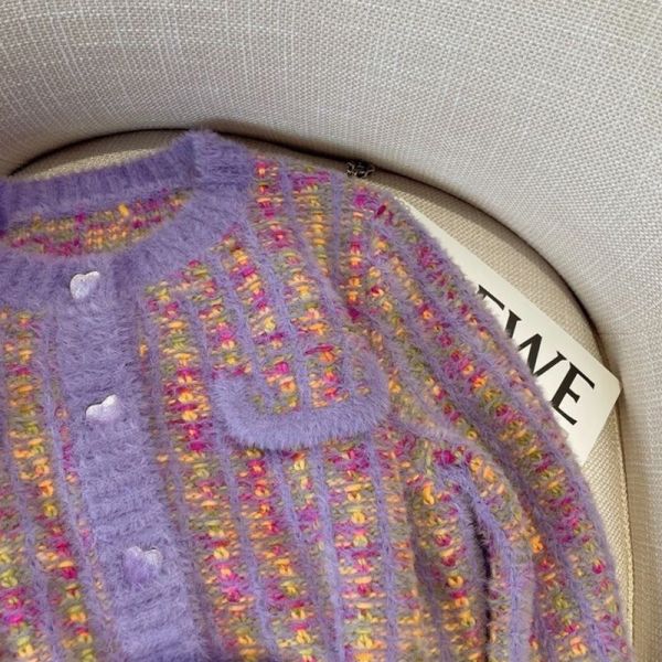 Розовая пурпурная мода шахматной доски Bespoke кардиган кнопки элегантных женщин свитеров