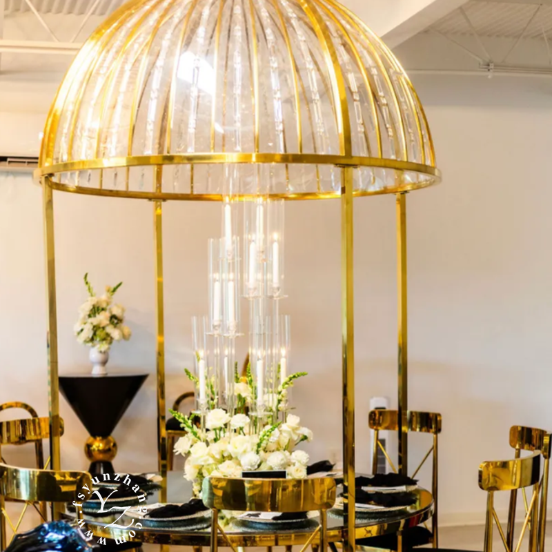 Modern Luxury Crystal Dome Dining Table Stainless Steel Frame Metal Hotels Weddings Outdoor Restaurants Banquets