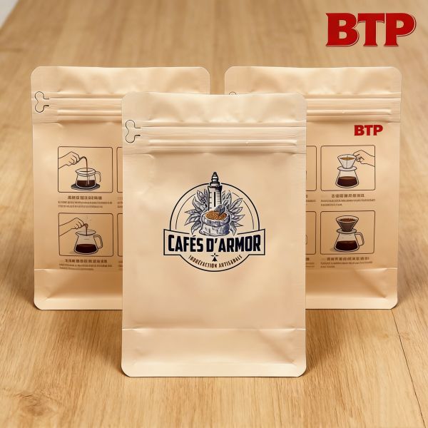 Custom Printed  Stand up Coffee Pouch with Resealable Zipper Top for Artisanal Coffee Retail Packaging Plastic Bags Custom Logo