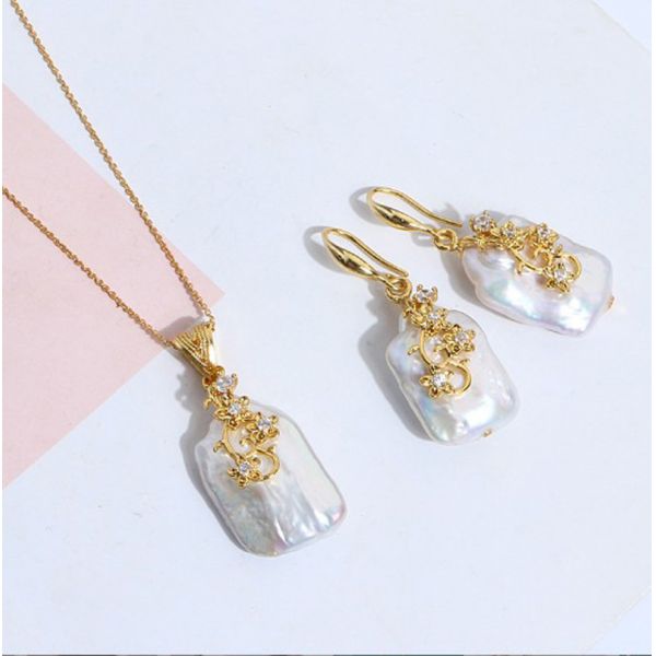 Women Natural Baroque Pearl Necklace Earring Classic Weddings Jewelry Chains Freshwater Pearl Necklace Jewelry