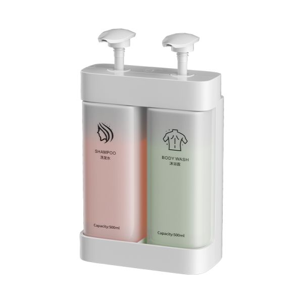 Wall-Mounted Double Head Soap Dispenser with 500ml × 2 Transparent Bottles Made of Durable ABS Plastic