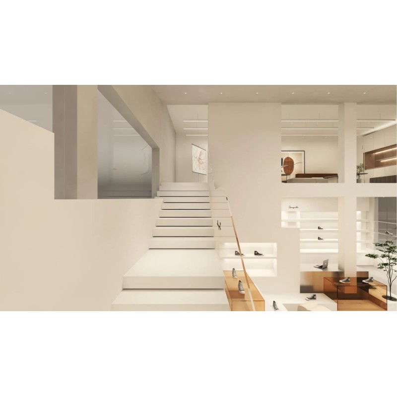 Warm Pure White Minimal Daily Sneaker Boutique Layout Design