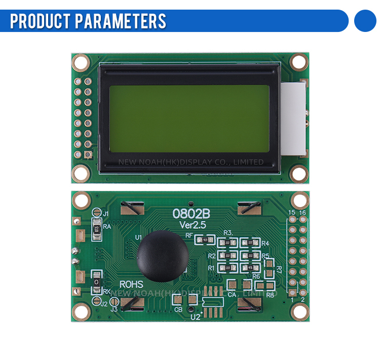Persian Yellow Green Film 0802B Character LCD Module Three Year Warranty LCM Display Module