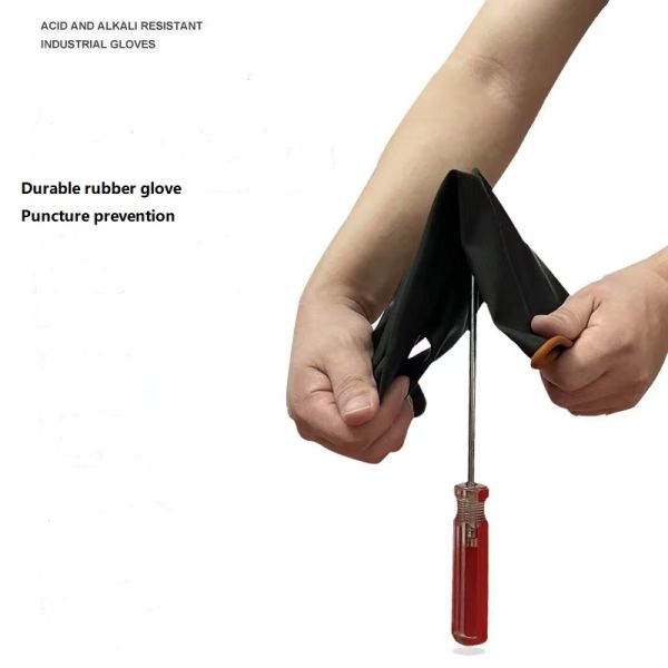 Acid Resistance Black Industrial Rubber Gloves Heavy Duty Orange Lining